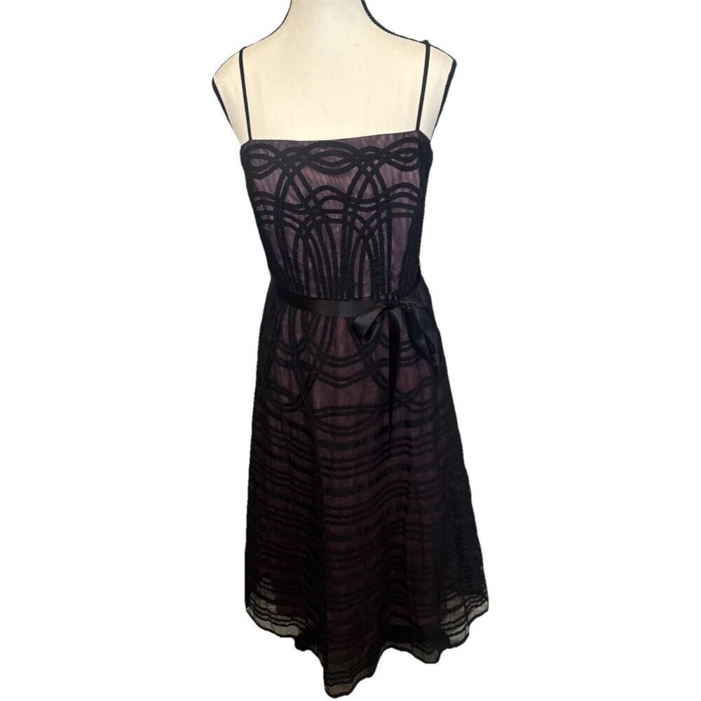 BCBGMAXAZRIA Black Pink Tulle Woven‎ Spaghetti Strap Dress 8 Whimsigoth Fairy